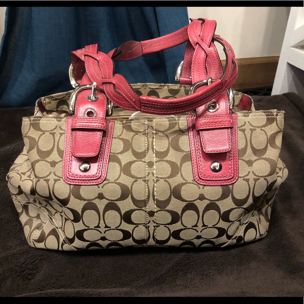 Coach purse pink braided straps